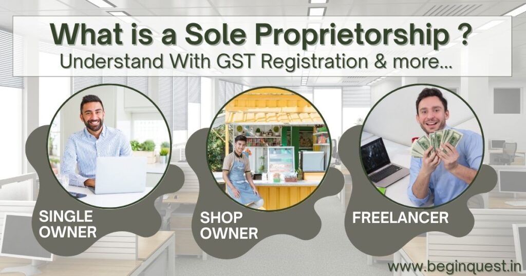 Sole Proprietorship in India – guided by a business consultant in Lucknow, showing a single person managing a business, GST registration, and compliance support