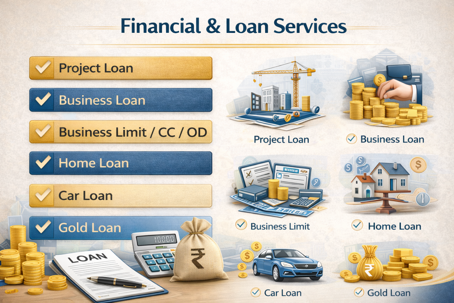Finance and loan services including business loan, home loan, car loan, gold loan and project finance in India