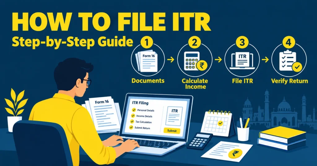 ITR filing online in 8 steps with checklist showing what to check before submitting an income tax return